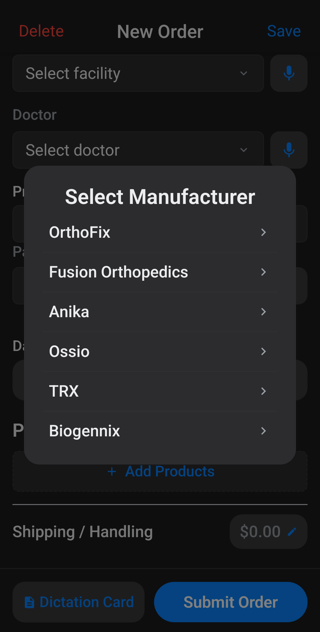 Manufacturer selection